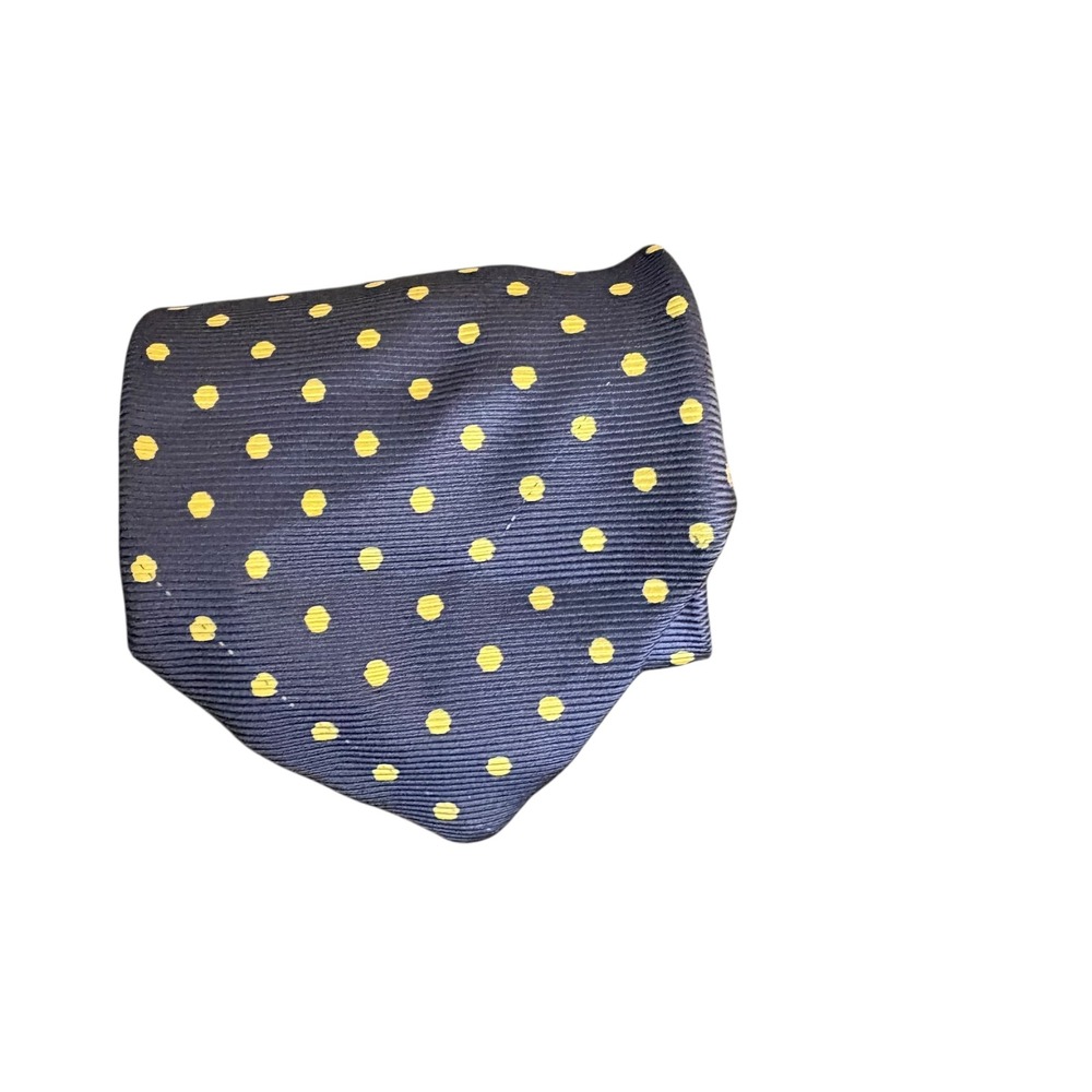 Vintage Abercrombie‎ & Fitch 100% Silk Navy Yellow Polka Dot Tie Handmade USA